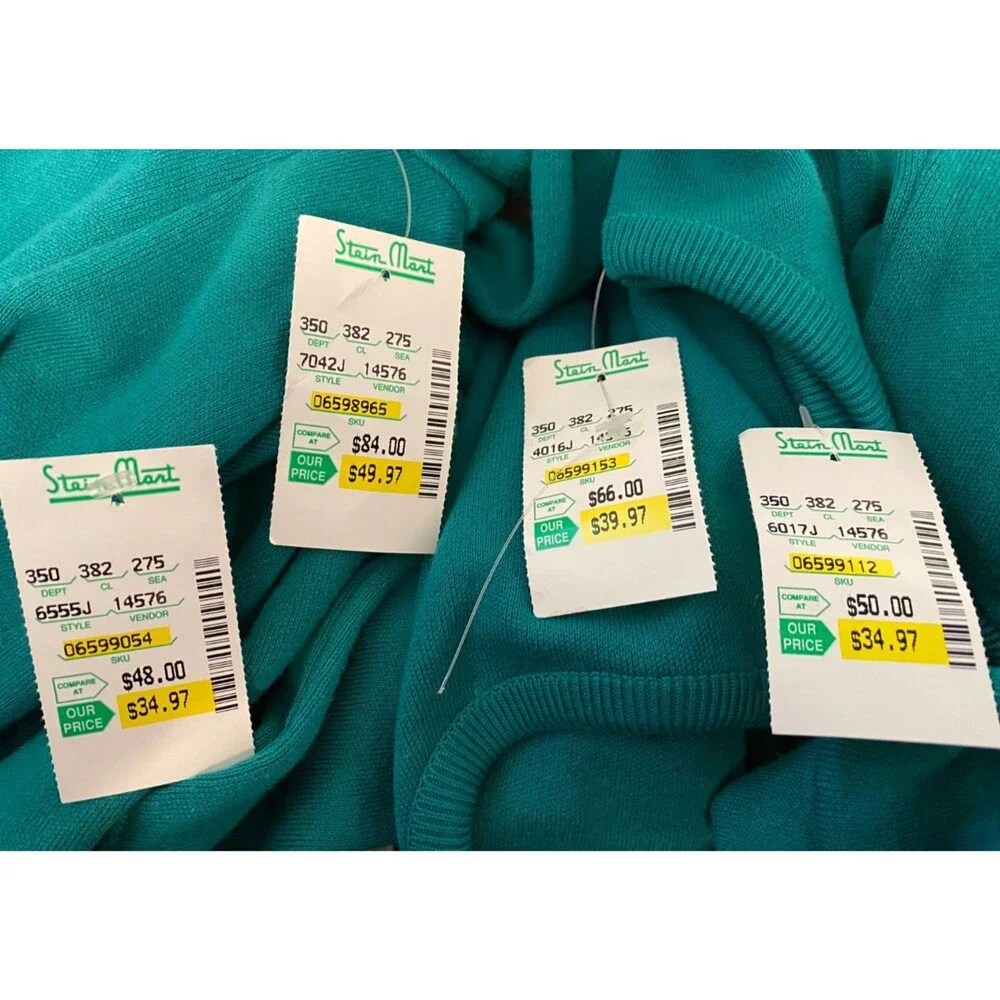 NWT Vtg American Knitworks 100% Cotton 4pc Lot Dress Skirt Cardigan Top Green Lg